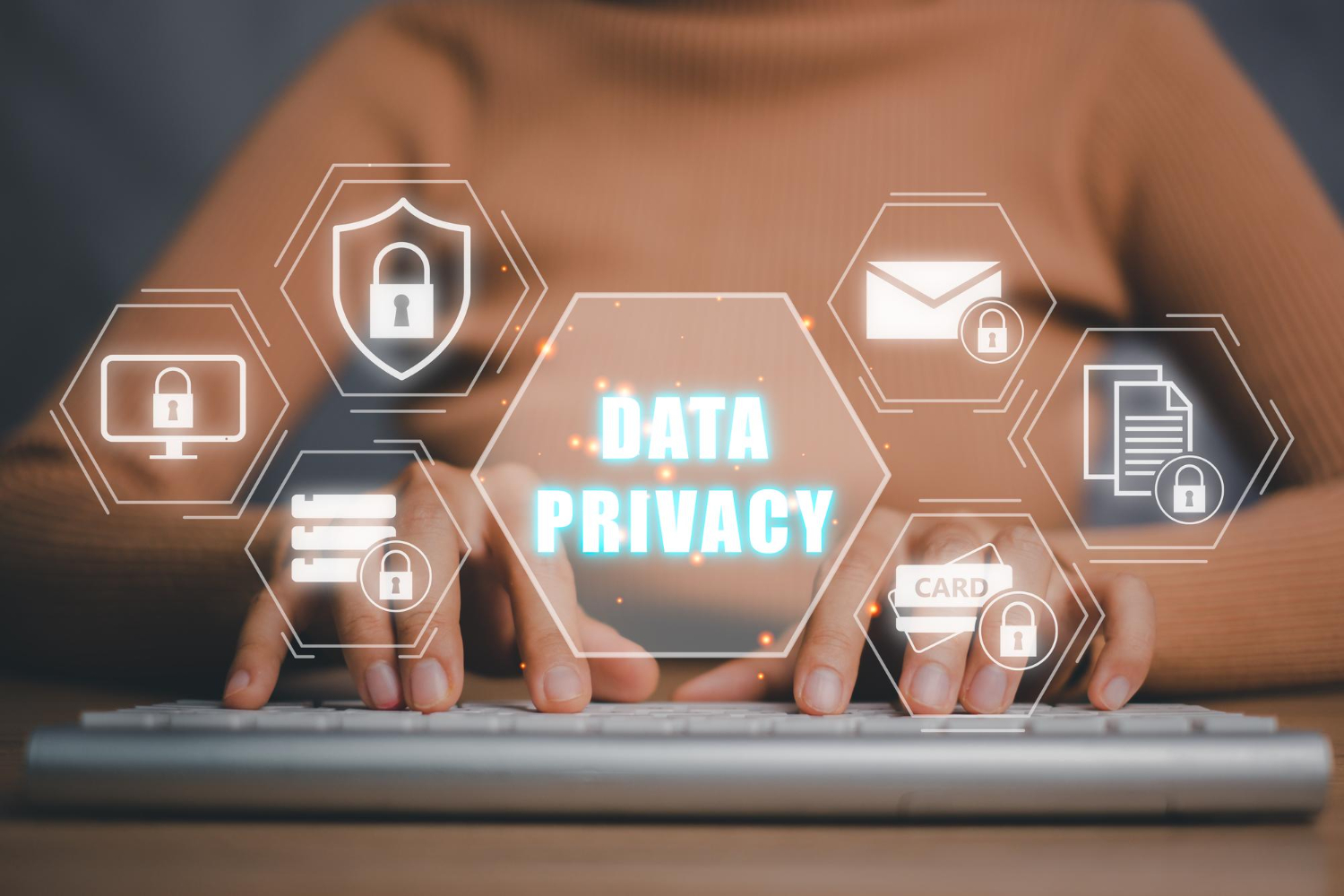 Kunci digital melambangkan keamanan data dan privasi